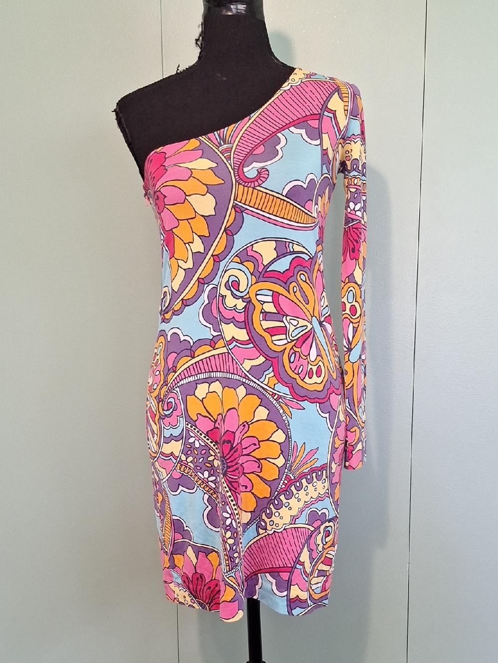 Lily Pulitzer Floral Paisley One Shoulder Silk And Wool Blend Dress Size XS